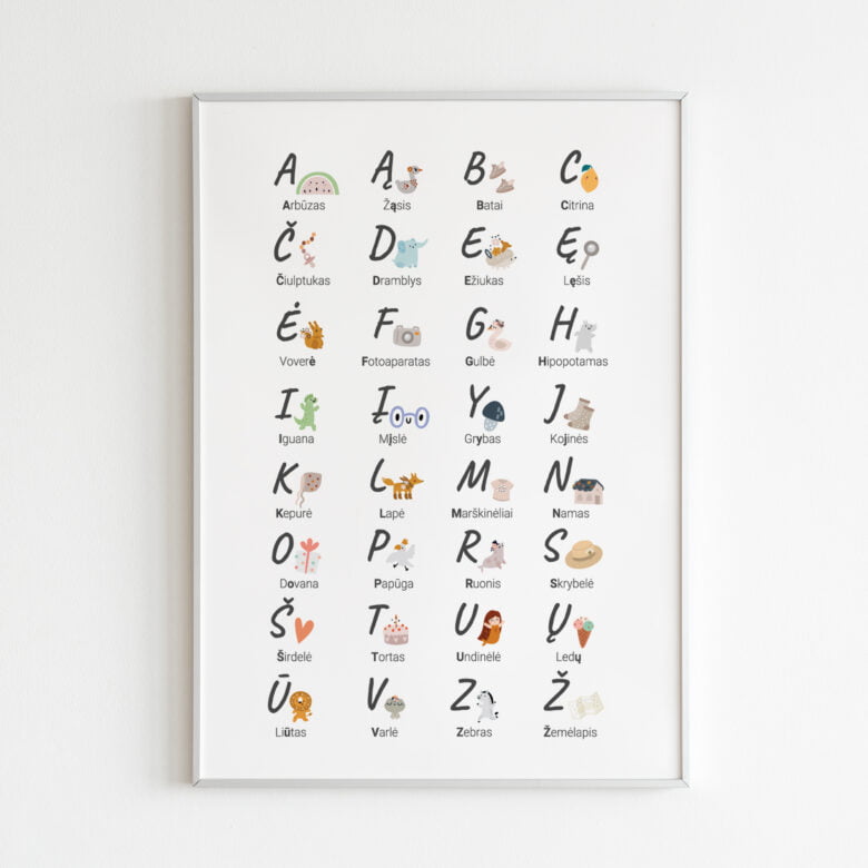 Lietuviška abecėlė spausdinimui PDF